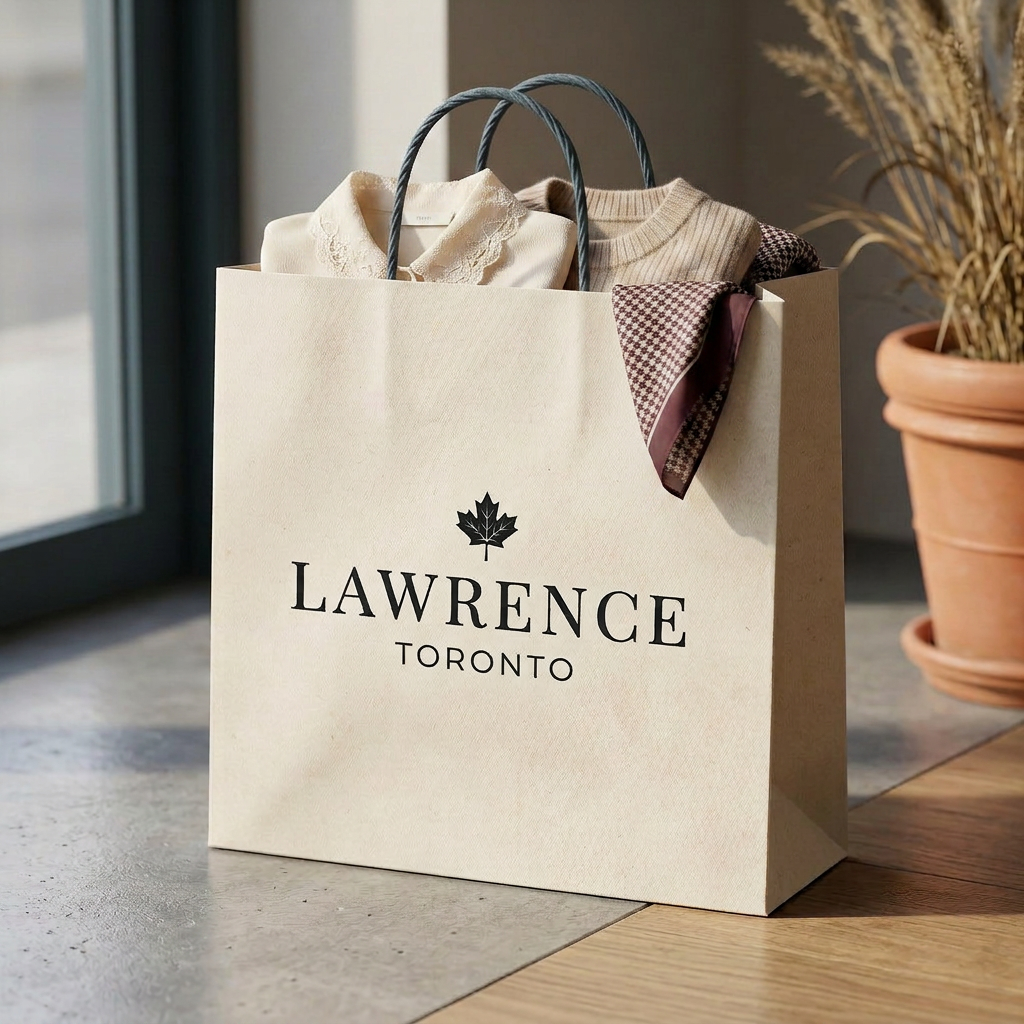 Lawrence Toronto paper shopping bag with leaf logo and top handles