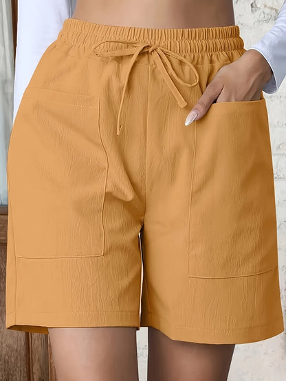 LIANNE™ breathable cotton casual shorts, white; elastic waist with drawstring, side pockets