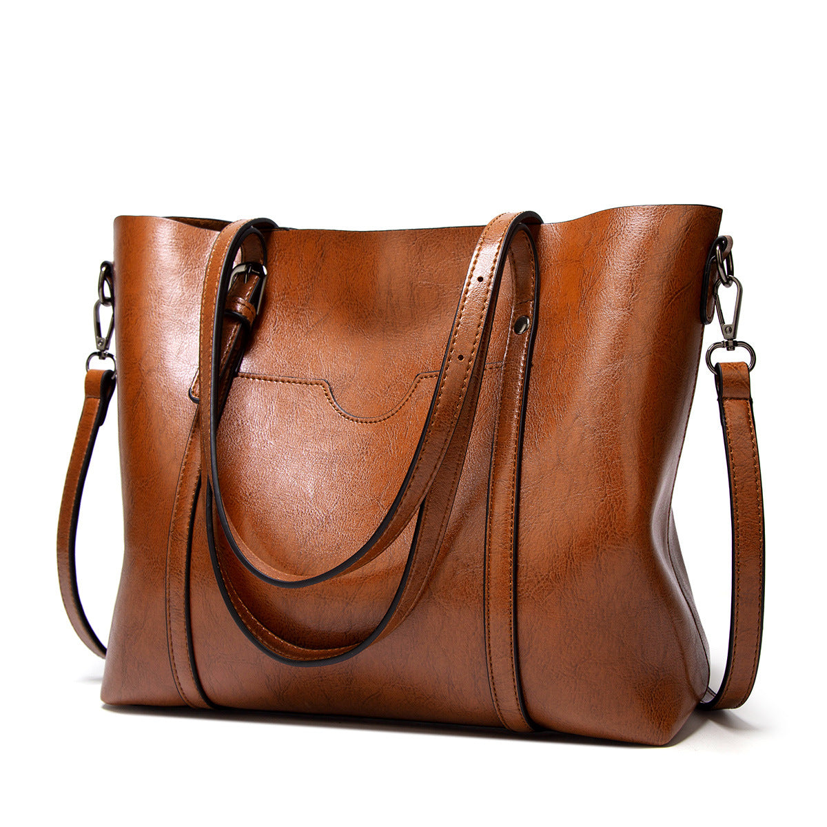 Women’s leather-look crossbody bag in brown, with top flap and adjustable strap.