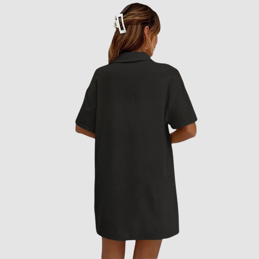 Two-piece summer set with button-up top and drawstring shorts, black