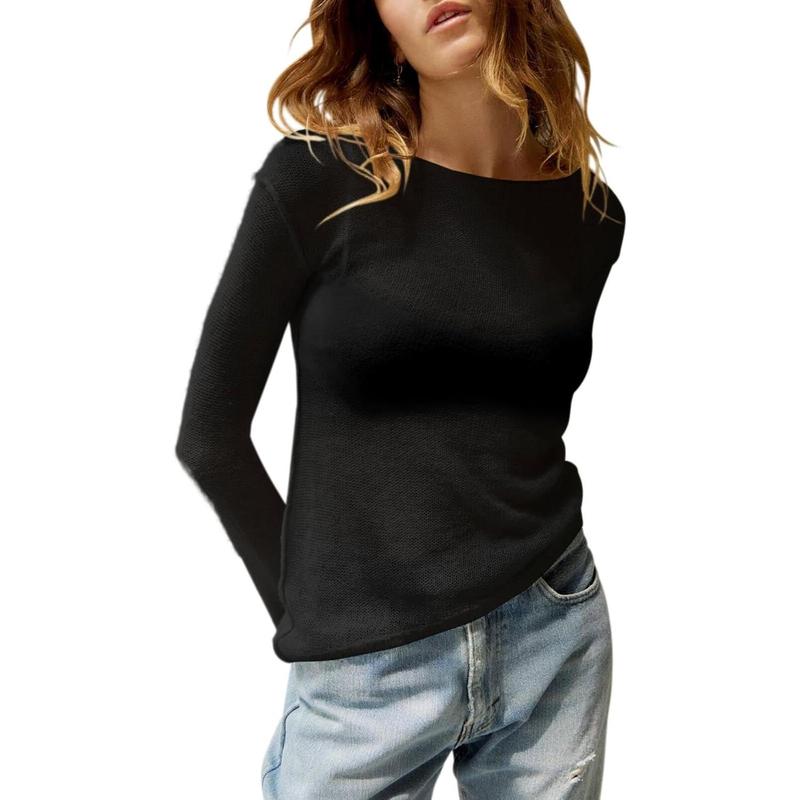 Black sheer long-sleeve top with wide neckline and relaxed, lightweight drape