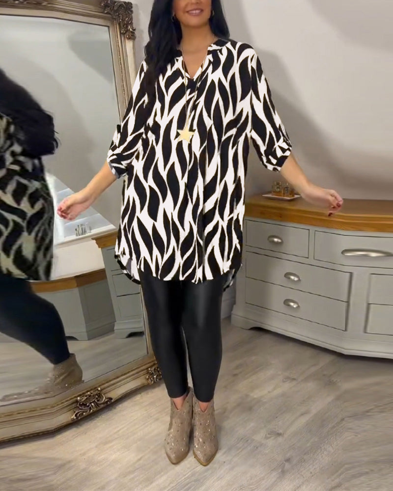 ALEXANDRA™ women’s printed loose-fit tunic, dark base with pink abstract zebra print, V-neck