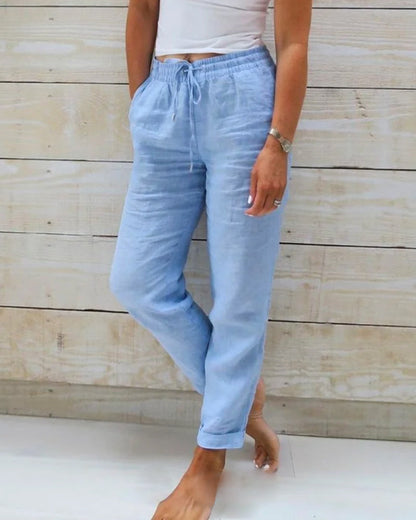 MIRAE comfortable drawstring pants, light blue, relaxed fit with elastic waist