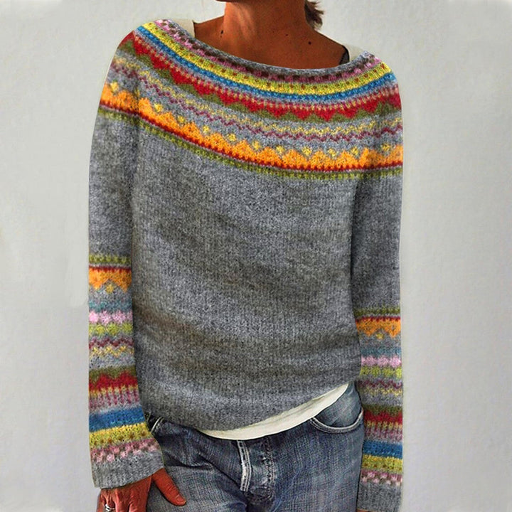 CELINE™ multicolor Fair Isle sweater, crewneck, striped yoke
