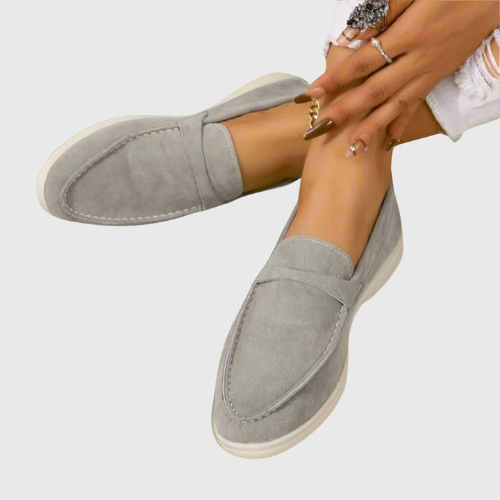 Orthopedic loafers in light grey suede with slip-on moc toe and soft lining