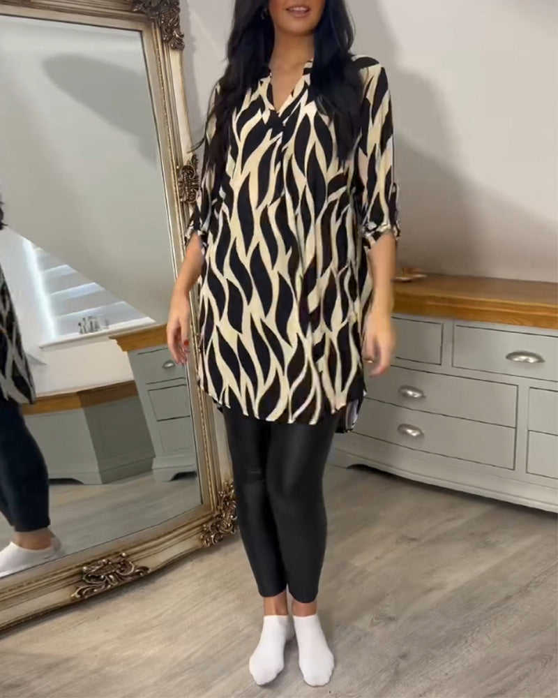 ALEXANDRA™ women’s printed loose-fit top, black base with cream abstract zebra print