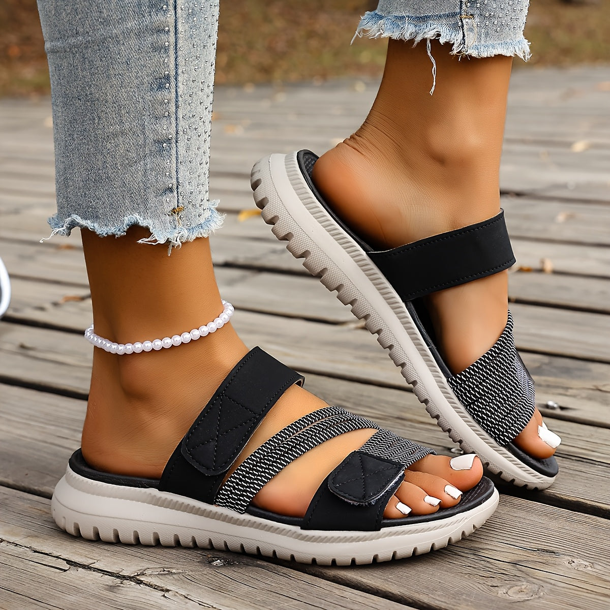 Marvella orthopaedic sandals, black hook-and-loop slide sandal with cushioned sole
