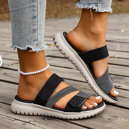 Marvella orthopaedic sandals, black hook-and-loop slide sandal with cushioned sole