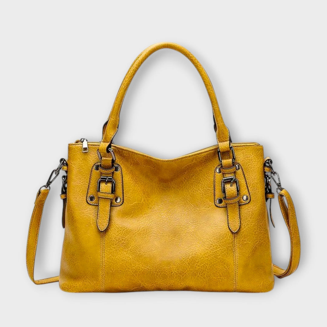 Mia elegant shoulder bag in yellow with double handles and detachable crossbody strap