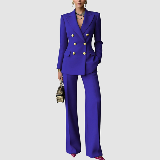 Tailored blazer and trousers set, royal blue with gold double-breasted buttons