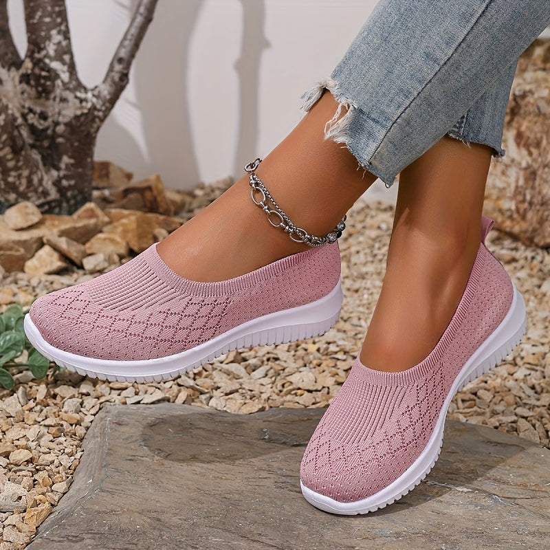 Non-slip knit slip-on shoes, dusty pink with white rubber sole