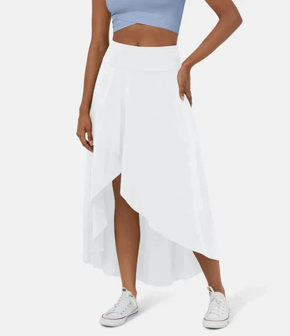 AMELIE asymmetric midi skirt in white with high waist and layered high-low hem