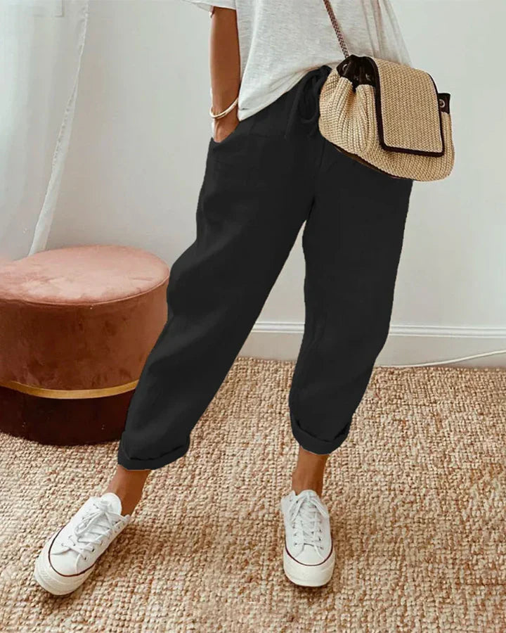 Black comfortable retro pants with relaxed tapered leg and cuff