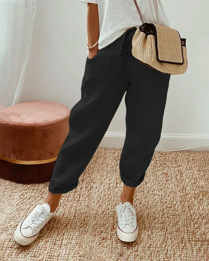 Black comfortable retro pants with relaxed tapered leg and cuff