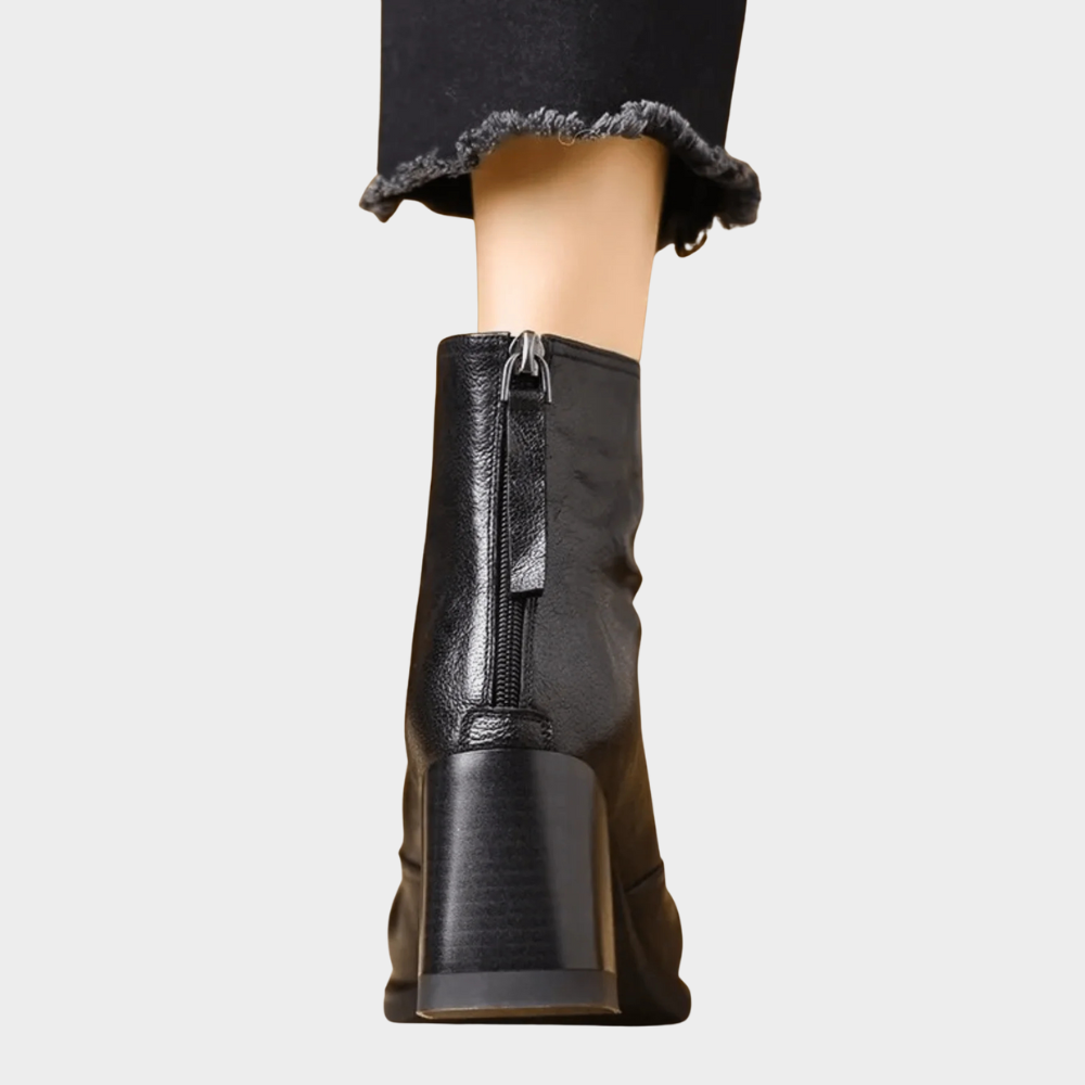 Black heeled ankle boots with back heel and side zipper