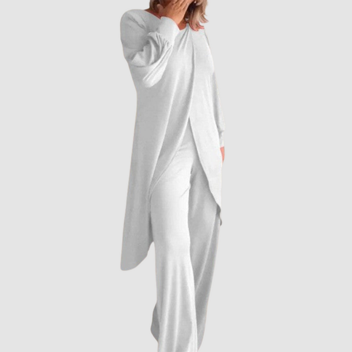 Laine™ longline top and trousers set, white with side opening
