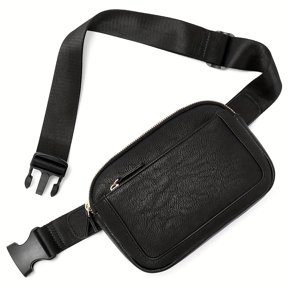 Black lightweight crossbody bag with adjustable strap and zippered front pocket