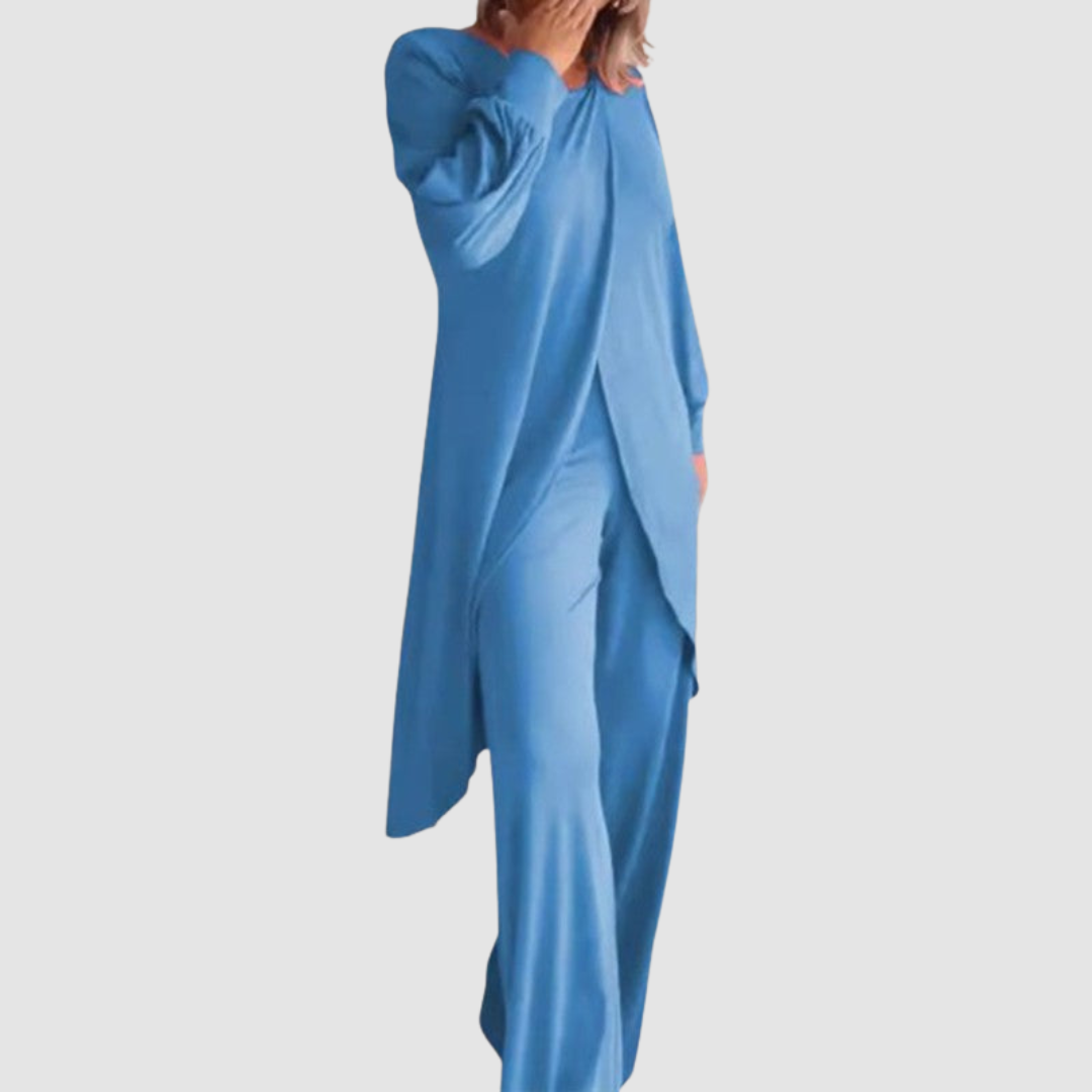 Laine™ longline top and trousers set, light blue with flowing drape