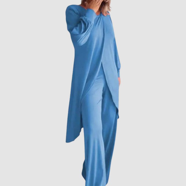 Laine™ longline top and trousers set, light blue with flowing drape