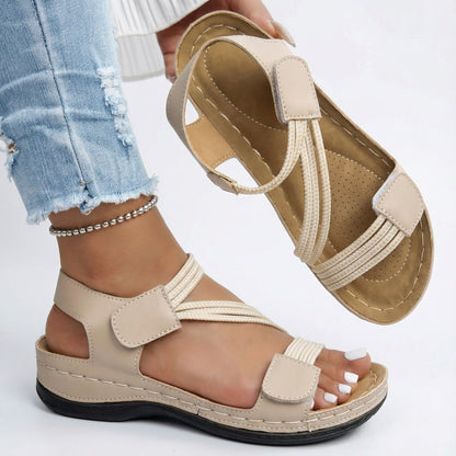 Orthopedic comfort sandals, beige adjustable straps with buckle closure and cushioned outsole