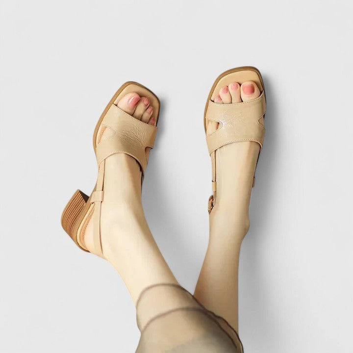 Apricot orthopedic comfy slide sandals with open toe and ankle strap