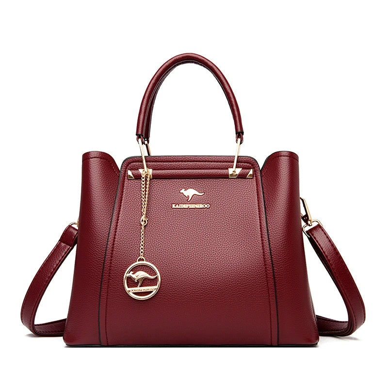 Vaeni women’s structured handbag, burgundy pebbled leather with top handles and crossbody strap