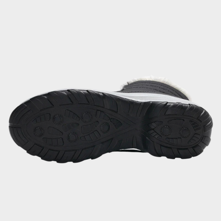 Winter boots black rubber outsole with deep tread pattern