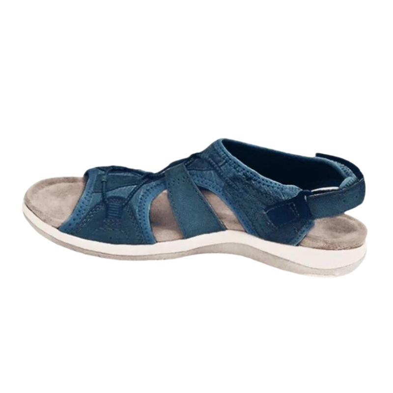 Navy blue orthopaedic sandals with two front straps and back strap