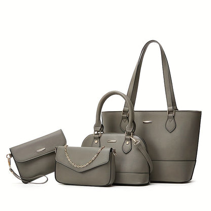 Mother and daughter bag set in grey and light grey, includes tote, mini shoulder, crossbody, and clutch