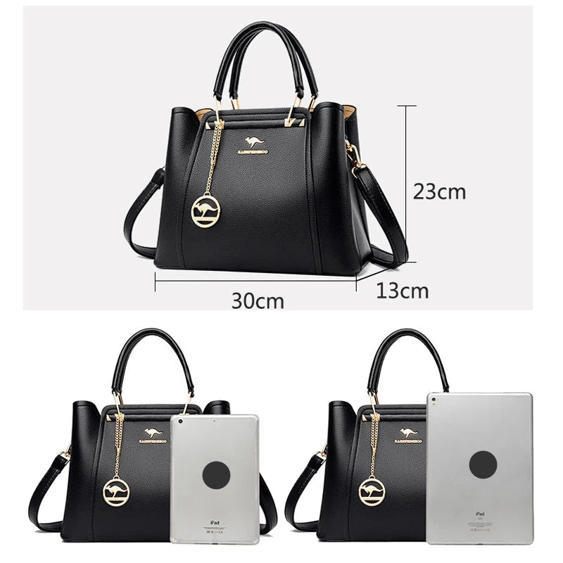 Vaeni women’s structured handbag, black pebbled leather with top handles and crossbody strap