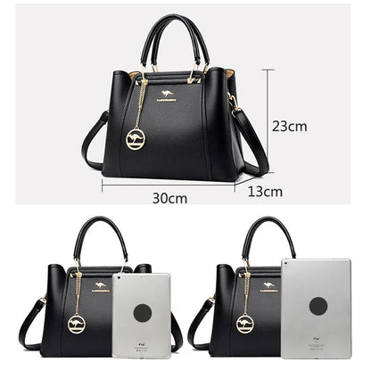 Vaeni women’s structured handbag, black pebbled leather with top handles and crossbody strap