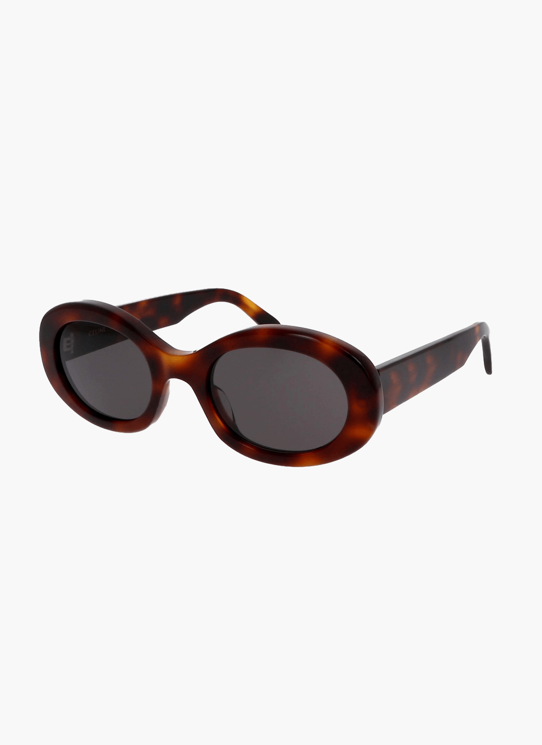 Tortoise oval sunglasses with dark lenses, cat-eye frame and curved arms