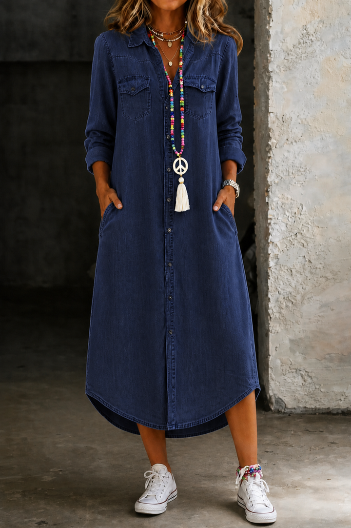 Helen | Casual Elegant Long Denim Shirt Dress Lawrence Toronto