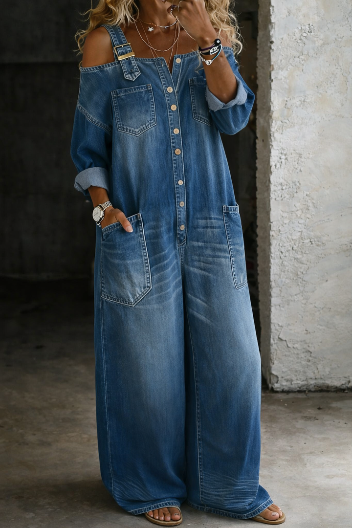 Sophia | Off Shoulder Denim Jumpsuit Lawrence Toronto