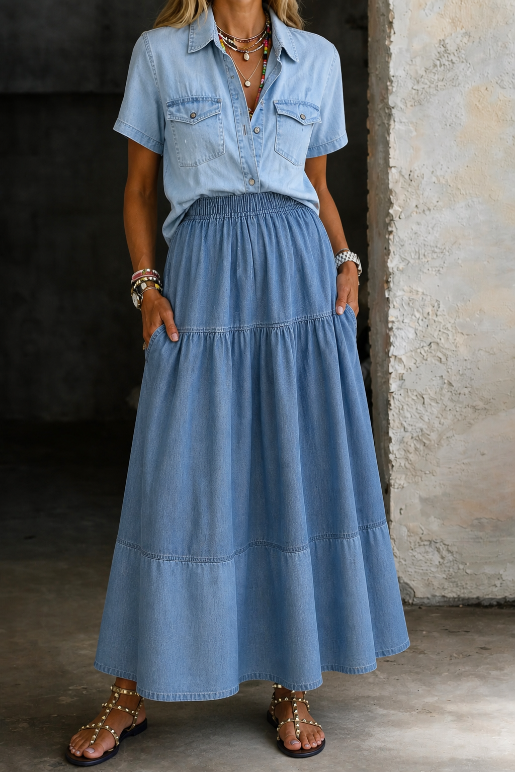 Sarah | Elastic Waist Denim Skirt Lawrence Toronto