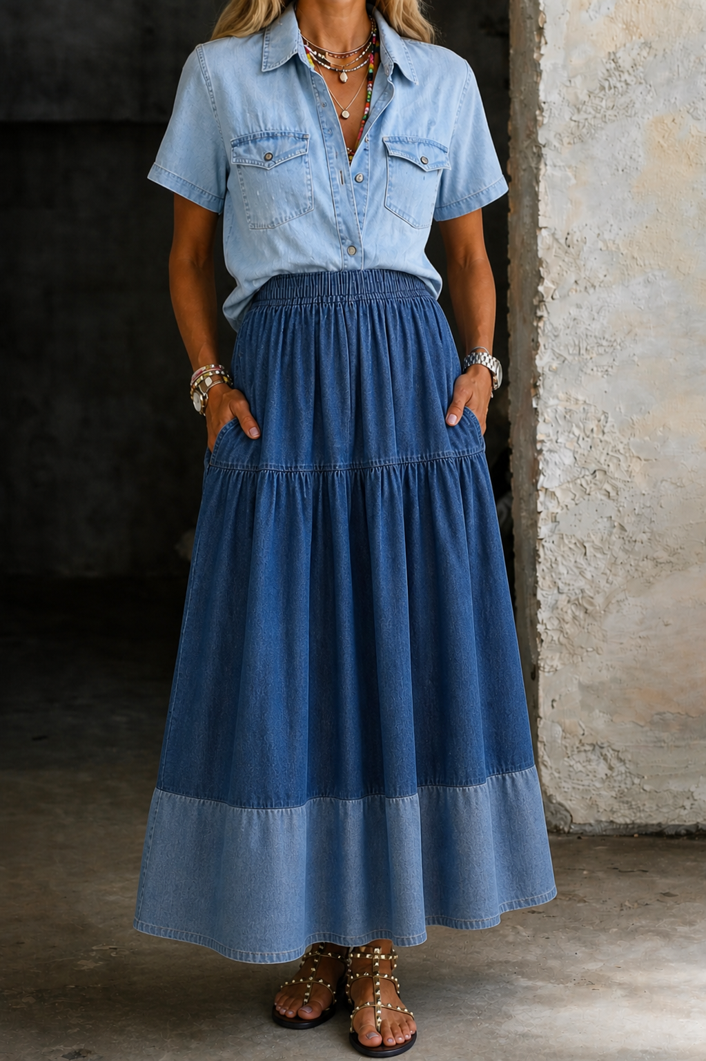 Sarah | Elastic Waist Denim Skirt Lawrence Toronto