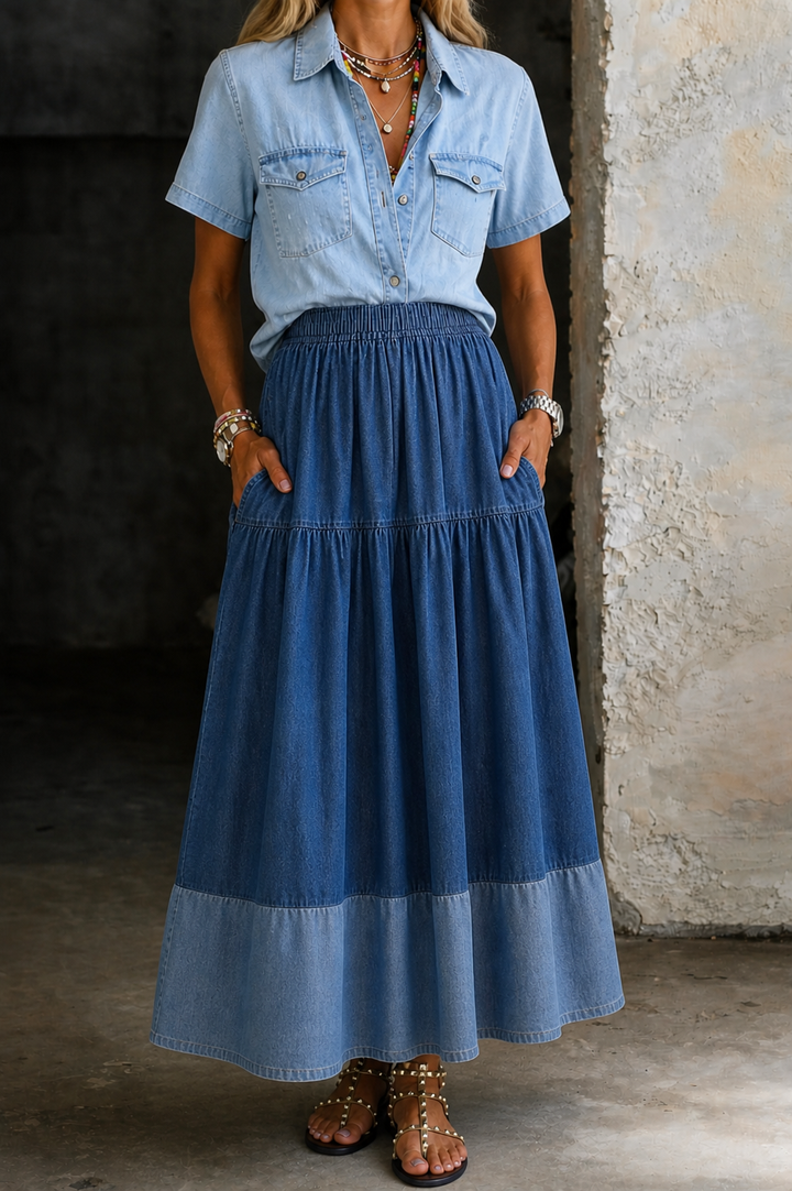 Sarah | Elastic Waist Denim Skirt Lawrence Toronto