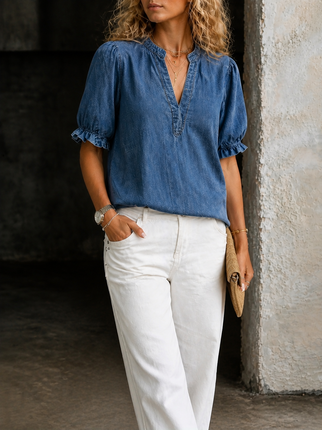 Ashley | Vintage V-Neck Denim Essential Lawrence Toronto