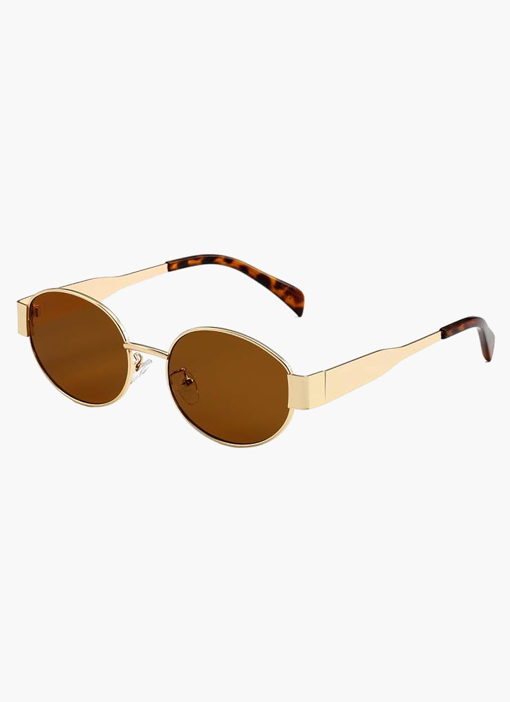Round sunglasses with gold frame and brown lenses