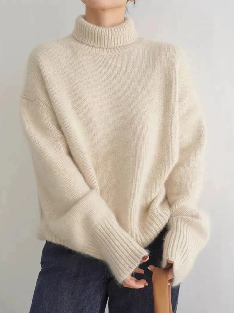 MARIANNE™ luxe turtleneck sweater, cream knit with ribbed collar and cuffs