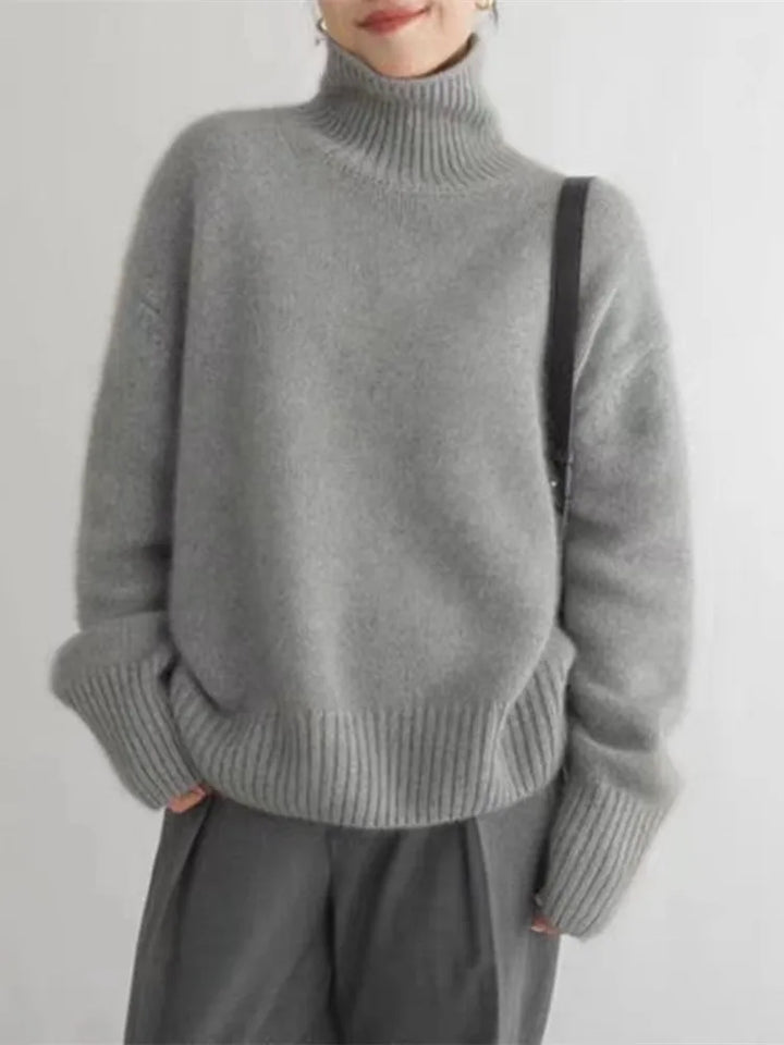 MARIANNE™ luxe turtleneck sweater, grey knit with ribbed turtleneck and long sleeves