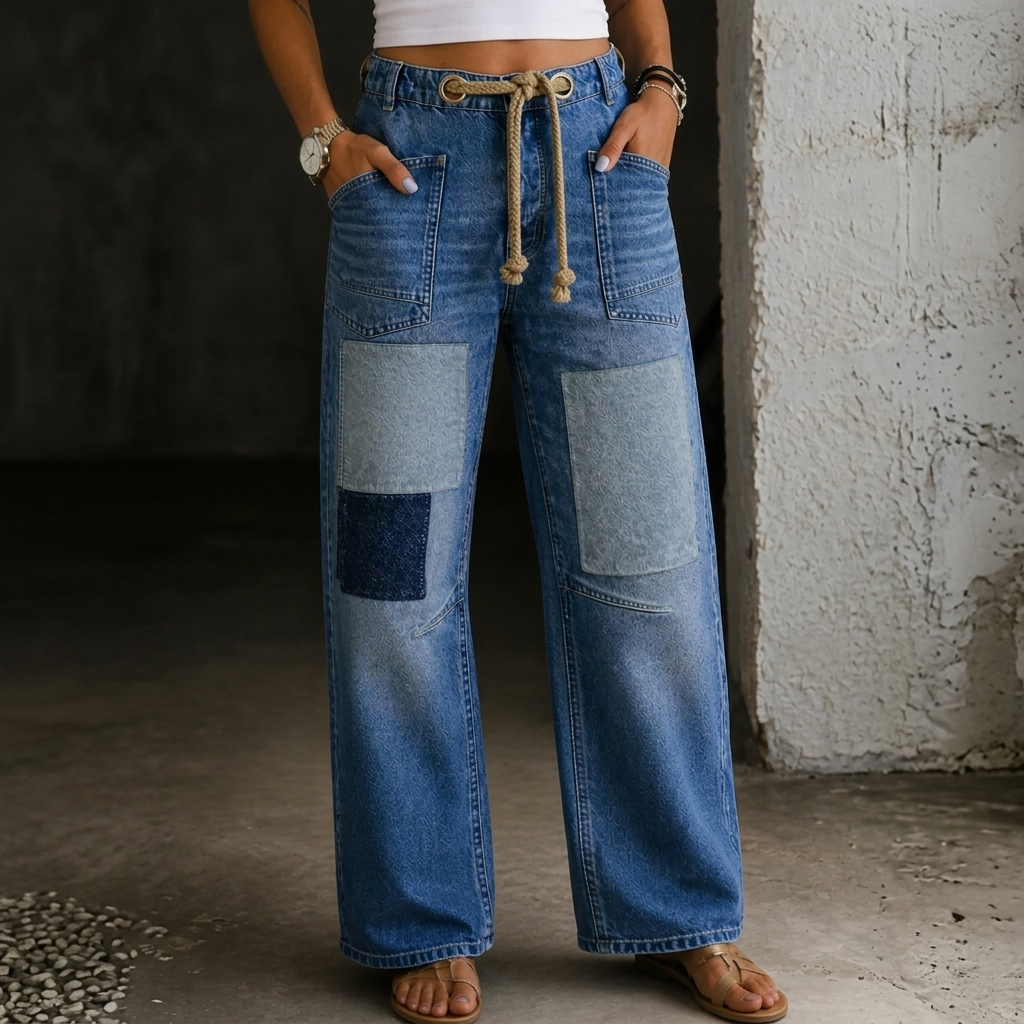 Margaret | Patchwork Drawstring Jeans Lawrence Toronto