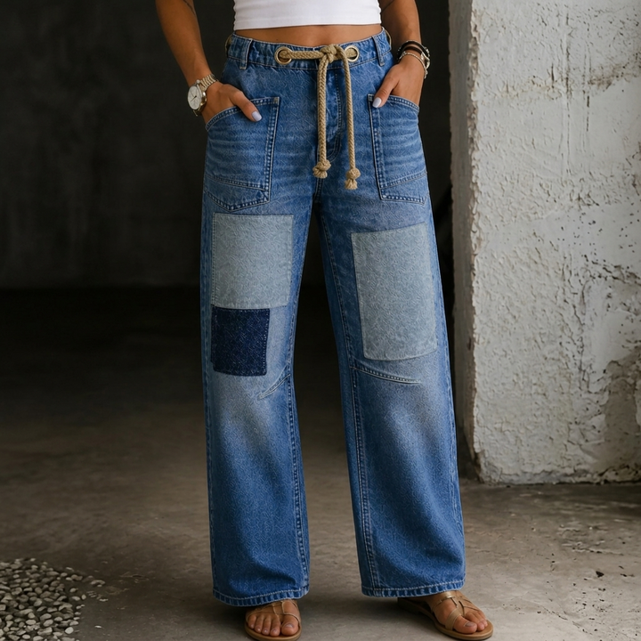 Margaret | Patchwork Drawstring Jeans Lawrence Toronto