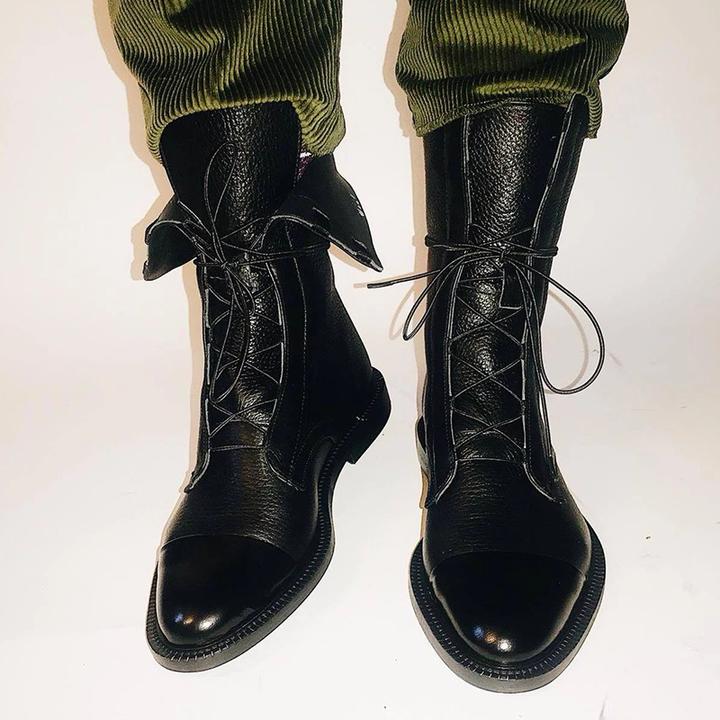 Selene™ black lace-up heeled boots with pointed toe and side zipper