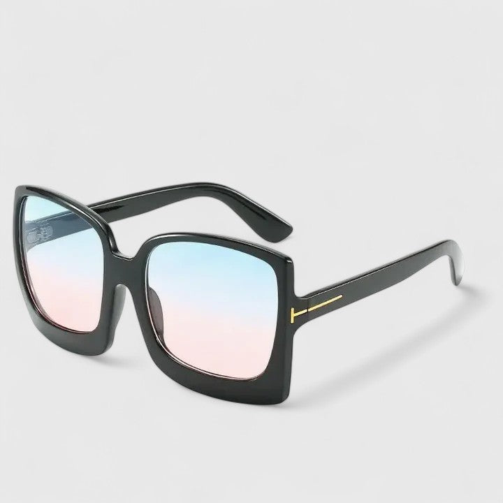 Square dark sunglasses with mirrored lenses and gold-toned bridge detail