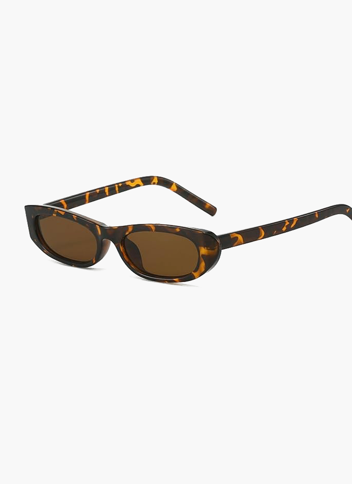 Tortoise oval sunglasses with brown lenses and curved arms