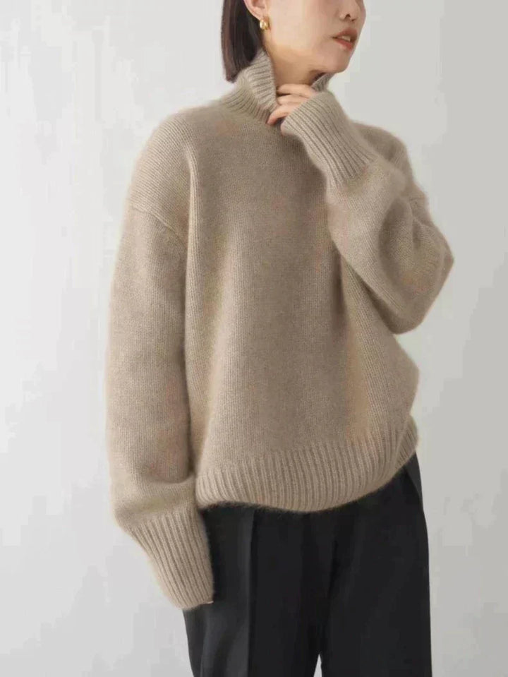 MARIANNE™ luxe turtleneck sweater, cream knit with high ribbed collar and cuffs