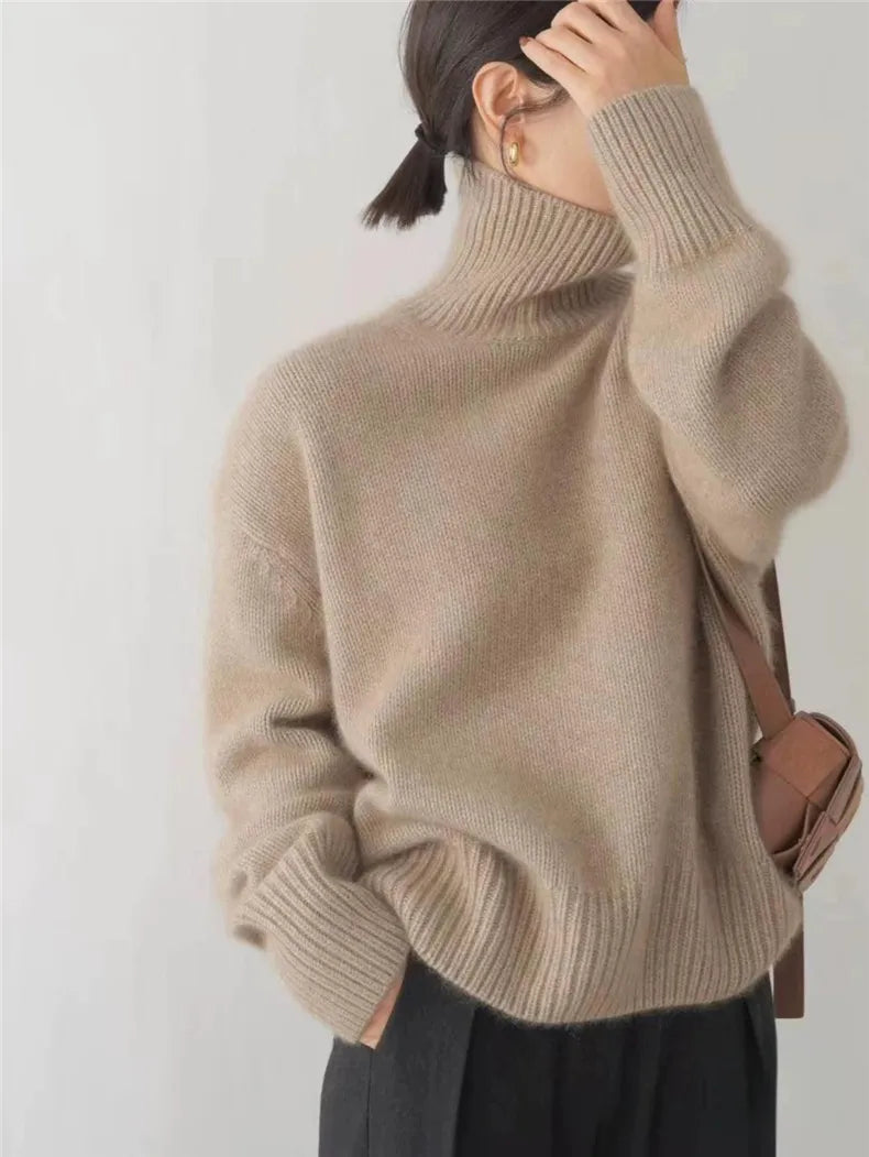 MARIANNE™ luxe turtleneck sweater, cream knit; ribbed turtleneck, cuffs, and hem