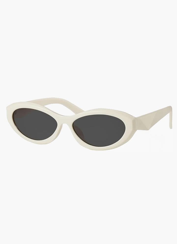 Cream cat-eye minimalist sunglasses with dark lenses and slim arms