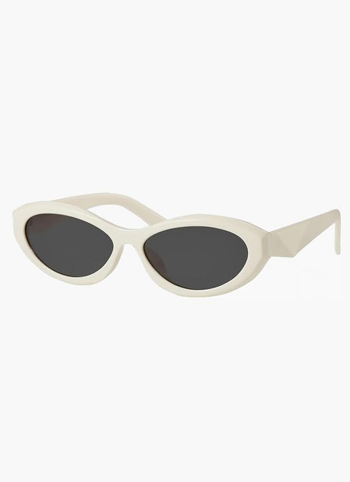 Cream cat-eye minimalist sunglasses with dark lenses and slim arms
